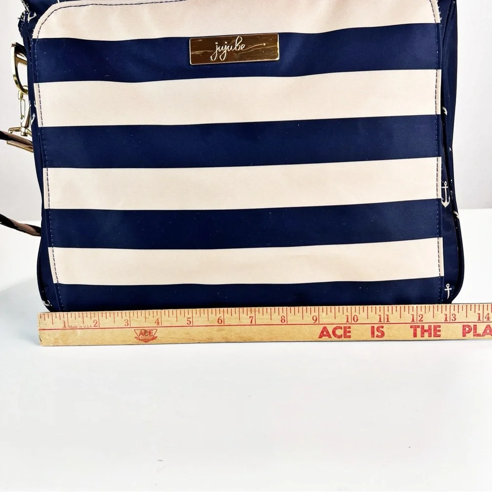JuJuBe Diaper Bag Nautical Striped‎ w/Anchor Print Multi Compartment Baby Tote